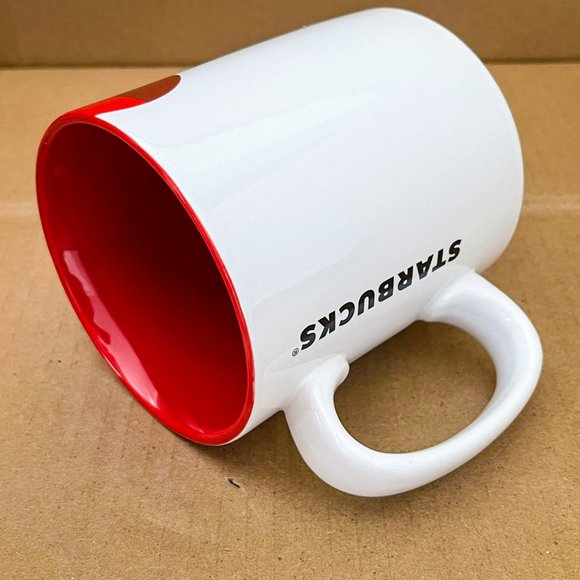 Starbucks Coffee Big White Mug Christmas Holiday Ornaments Balls 2012 Red Inside - Picture 7 of 12